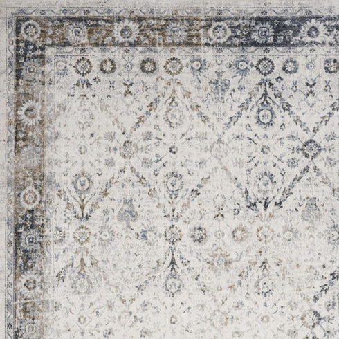 8' X 10' Blue and Ivory Floral Medallion Power Loom Distressed Washable Area Rug
