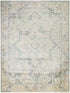 8' X 10' Blue and Ivory Floral Medallion Power Loom Distressed Washable Area Rug