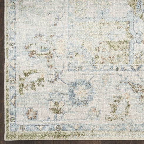 8' X 10' Blue and Silver Floral Medallion Power Loom Distressed Washable Area Rug