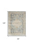 8' X 10' Blue and Silver Floral Medallion Power Loom Distressed Washable Area Rug