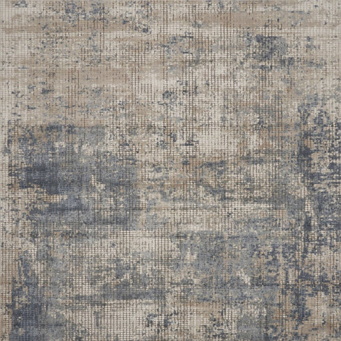 9' X 12' Beige and Blue Abstract Power Loom Distressed Area Rug