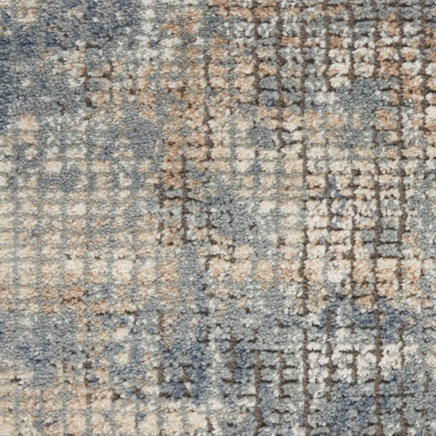 9' X 12' Beige and Blue Abstract Power Loom Distressed Area Rug