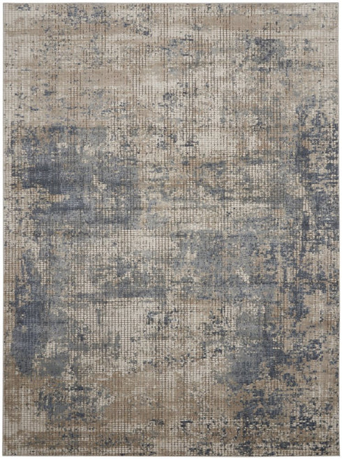 9' X 12' Beige and Blue Abstract Power Loom Distressed Area Rug