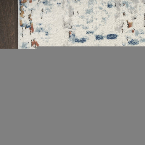 8' Beige And Blue Abstract Runner Rug