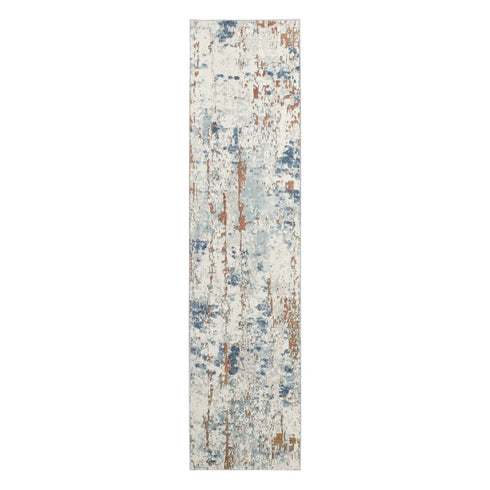 8' Beige And Blue Abstract Runner Rug