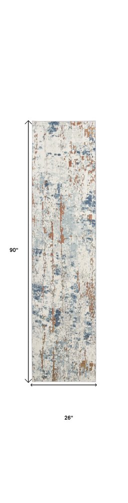 8' Beige And Blue Abstract Runner Rug