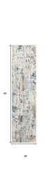 8' Beige And Blue Abstract Runner Rug