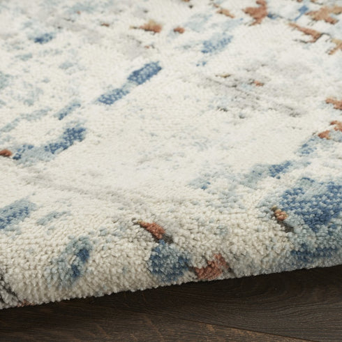 8' Beige And Blue Abstract Runner Rug