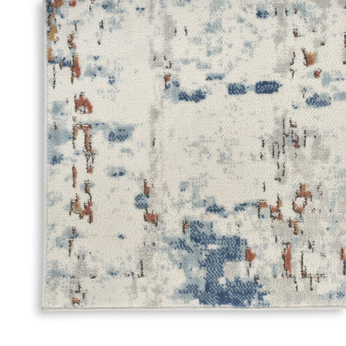 8' Beige And Blue Abstract Runner Rug