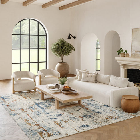 8' X 10' Beige And Blue Abstract Area Rug