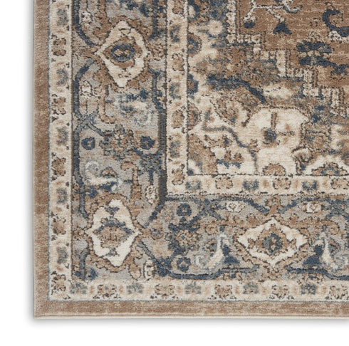 6' Beige And Gray Medallion Distressed Runner Rug