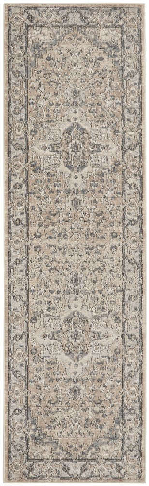 6' Beige And Gray Medallion Distressed Runner Rug