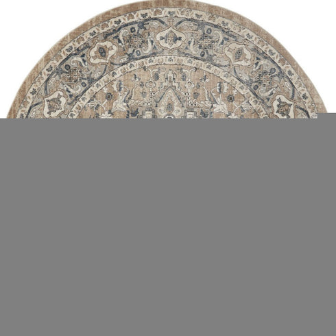10' Beige and Gray Round Medallion Power Loom Distressed Area Rug