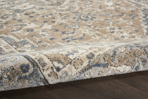 10' Beige and Gray Round Medallion Power Loom Distressed Area Rug