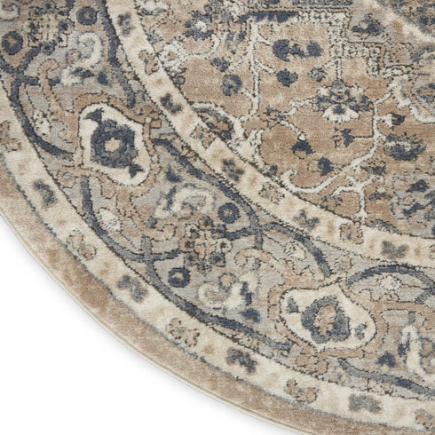 10' Beige and Gray Round Medallion Power Loom Distressed Area Rug