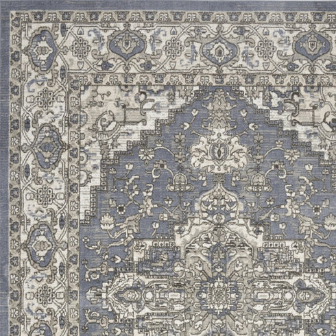 8' X 10' Blue and Ivory Medallion Power Loom Distressed Area Rug