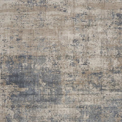 9' X 12' Beige and Blue Abstract Power Loom Distressed Area Rug