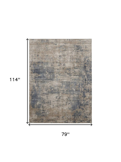 9' X 12' Beige and Blue Abstract Power Loom Distressed Area Rug