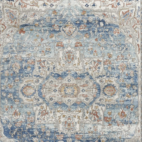 8' X 10' Blue And Ivory Medallion Distressed Area Rug
