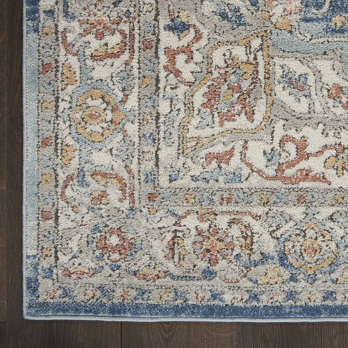 8' X 10' Blue And Ivory Medallion Distressed Area Rug
