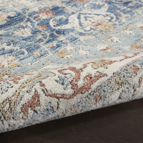 8' X 10' Blue And Ivory Medallion Distressed Area Rug