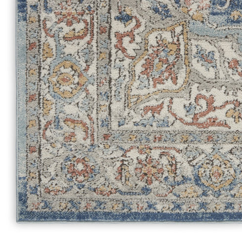 8' X 10' Blue And Ivory Medallion Distressed Area Rug