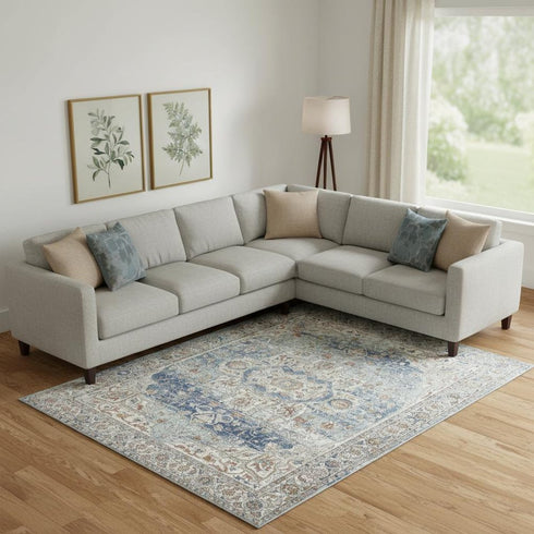 8' X 10' Blue And Ivory Medallion Distressed Area Rug