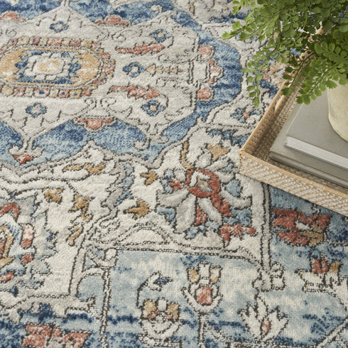 8' X 10' Blue And Ivory Medallion Distressed Area Rug