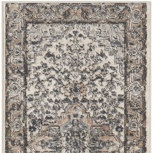 6' Gray And Ivory Medallion Distressed Runner Rug