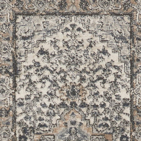 6' Gray And Ivory Medallion Distressed Runner Rug