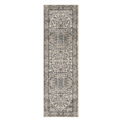 6' Gray And Ivory Medallion Distressed Runner Rug