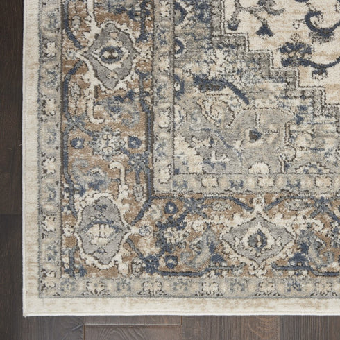 6' Gray And Ivory Medallion Distressed Runner Rug