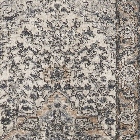 6' Gray And Ivory Medallion Distressed Runner Rug