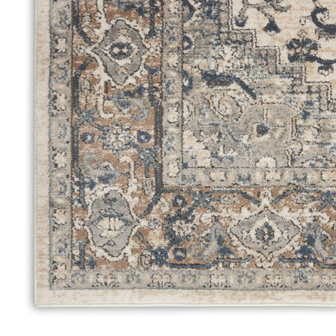 8' Gray and Ivory Square Medallion Power Loom Distressed Area Rug