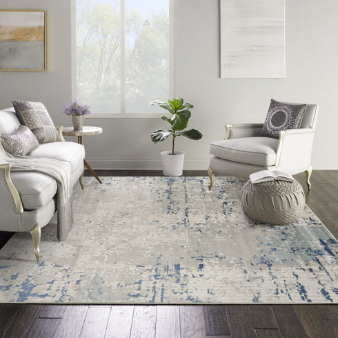 8' Gray and Ivory Square Abstract Power Loom Area Rug