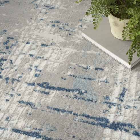 8' Gray and Ivory Square Abstract Power Loom Area Rug