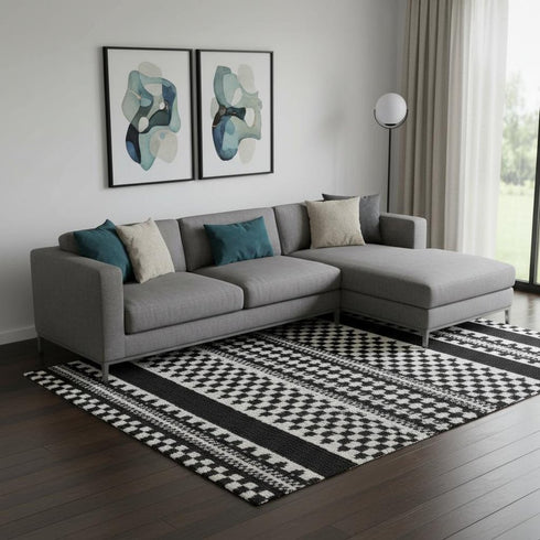 8' X 10' Black Striped Power Loom Area Rug