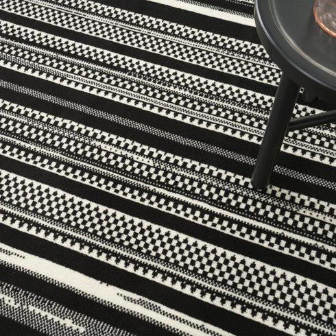 8' X 10' Black Striped Power Loom Area Rug