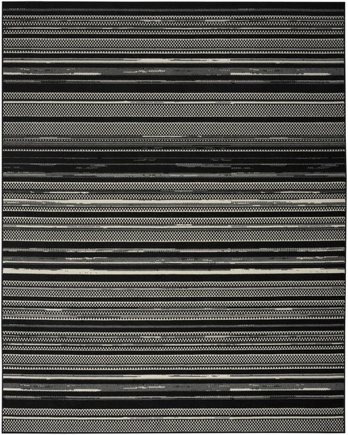 8' X 10' Black Striped Power Loom Area Rug