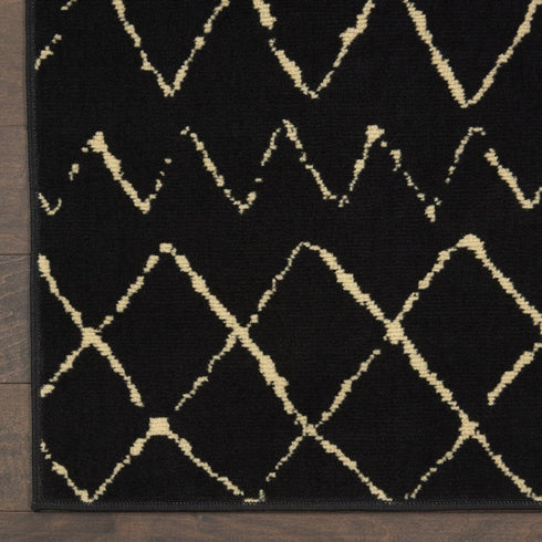 8' X 10' Black and Ivory Abstract Power Loom Distressed Area Rug