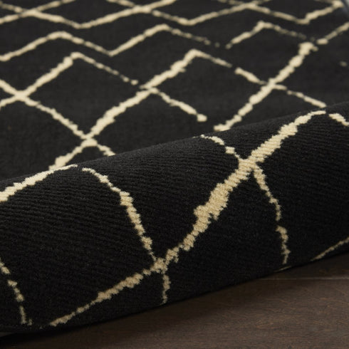 8' X 10' Black and Ivory Abstract Power Loom Distressed Area Rug