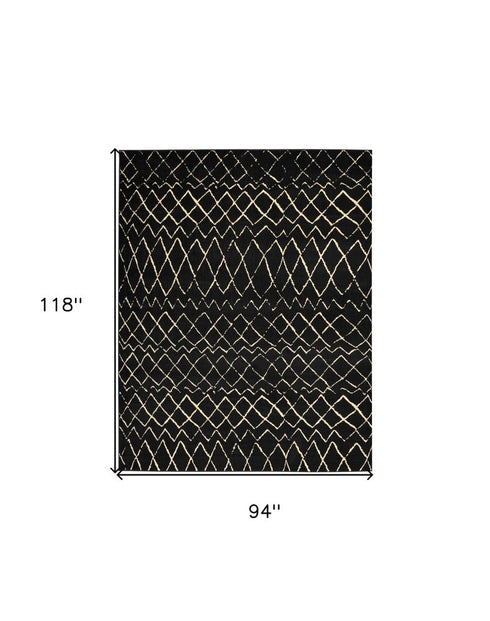 8' X 10' Black and Ivory Abstract Power Loom Distressed Area Rug