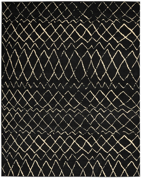 8' X 10' Black and Ivory Abstract Power Loom Distressed Area Rug
