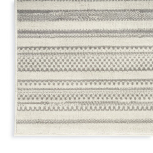 8' Gray And Ivory Striped Distressed Runner Rug