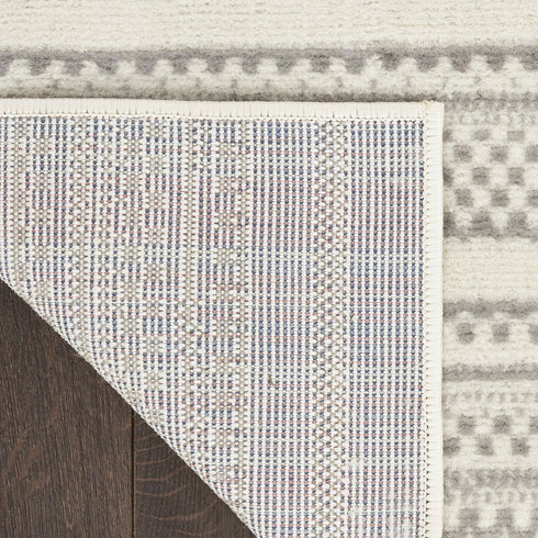 8' Gray And Ivory Striped Distressed Runner Rug
