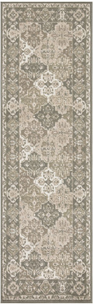 8' Green And Ivory Medallion Distressed Runner Rug