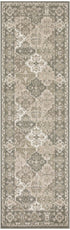 8' Green And Ivory Medallion Distressed Runner Rug