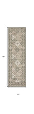 8' Green And Ivory Medallion Distressed Runner Rug