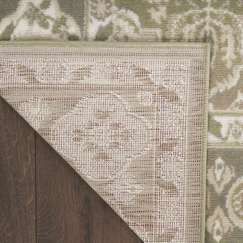 8' Green And Ivory Medallion Distressed Runner Rug