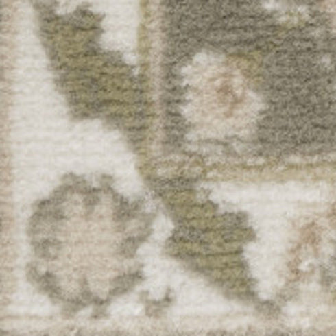 8' Green And Ivory Medallion Distressed Runner Rug